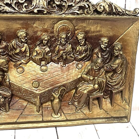 Vintage The Last Supper Ornate Wall Plaque High Relief / 3D Plaster and Resin - Picture 4 of 10